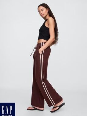 GAP Factory women’s size large brown linen bland stripe track wide leg pants